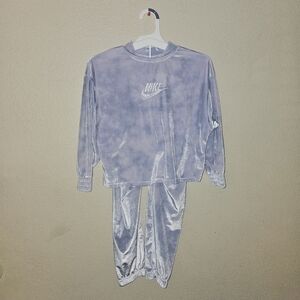 Nike Kids Velor Jogger Set in Soft Blue and White